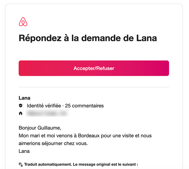 demande réservation airbnb